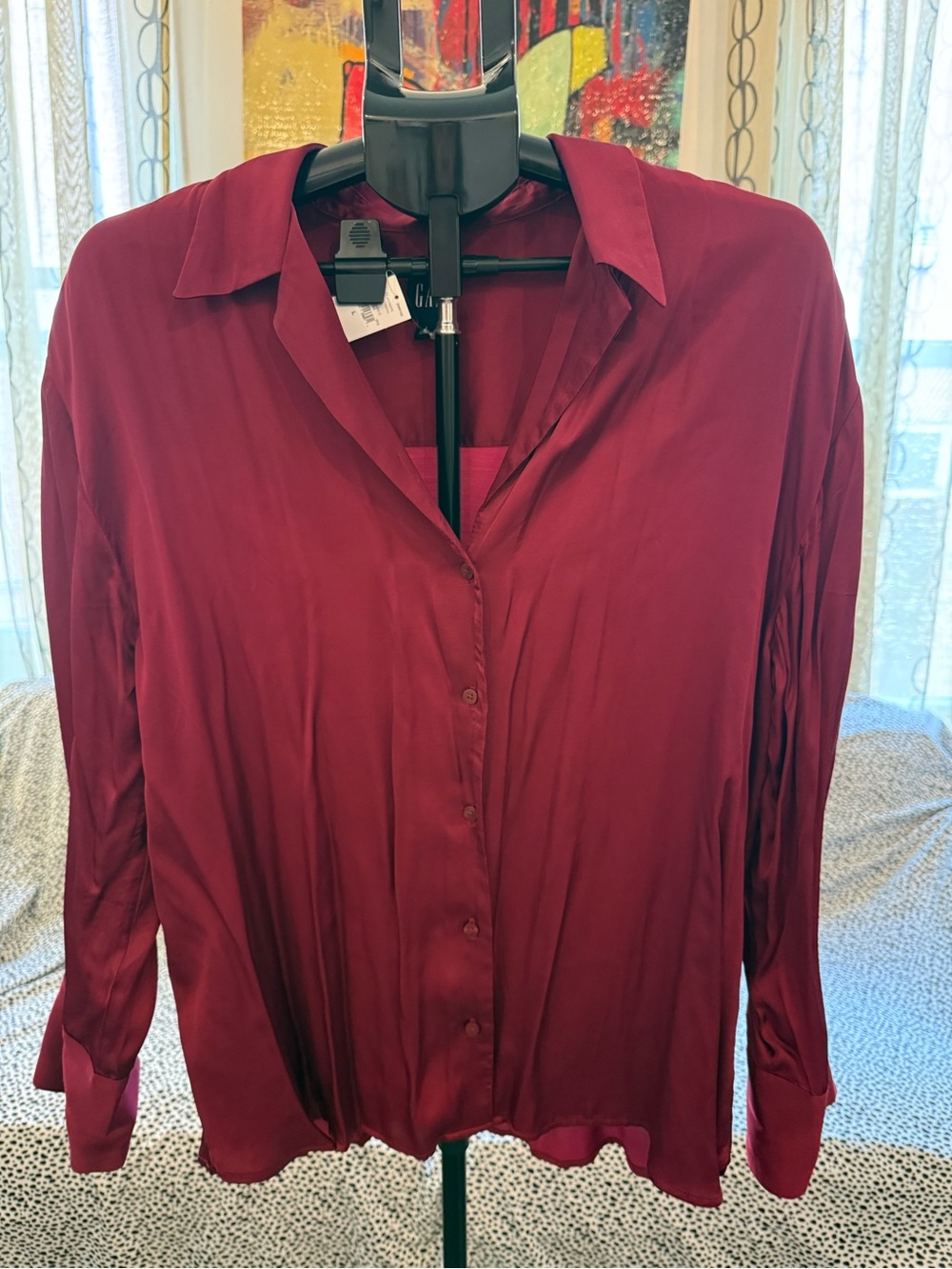 GAP Silk-Look Button Front Blouse - Burgundy